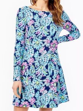 Lily Pulitzer NWT SPF 50 Keisley Dual Neck Dress High Tide Navy Pine Paradise S